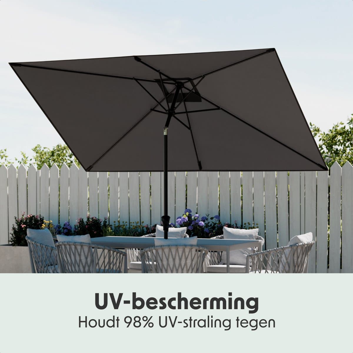 LifeGoods Parasol - Tuin - 200x300cm - 30° Kantelbaar - Waterdicht - UPF50+ - Donkergrijs thumbnail 5