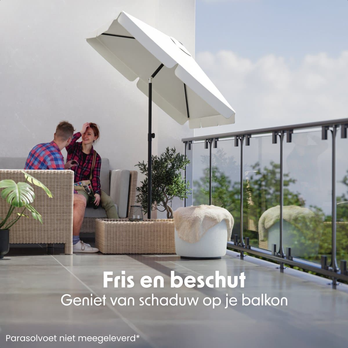 LifeGoods Parasol - Tuin - Balkonparasol - 200x125cm - 30° Kantelbaar - Waterdicht - UPF50+ - Crème thumbnail 2