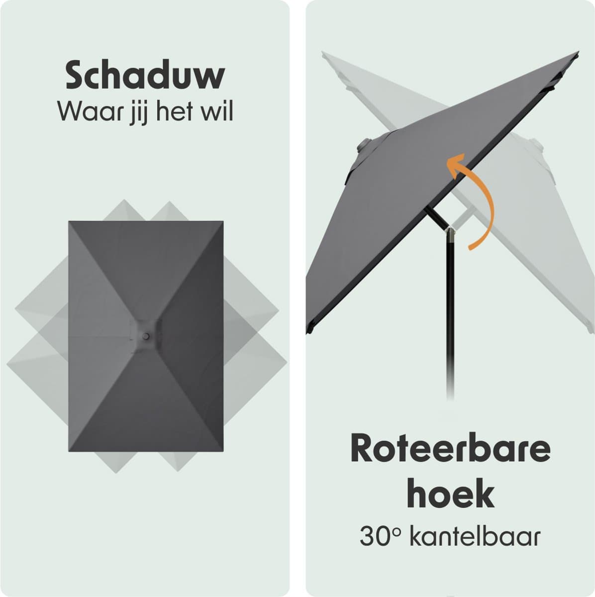 LifeGoods Parasol - Tuin - 268x178cm - 30° Kantelbaar - Waterdicht - UPF50+ - Donkergrijs thumbnail 4