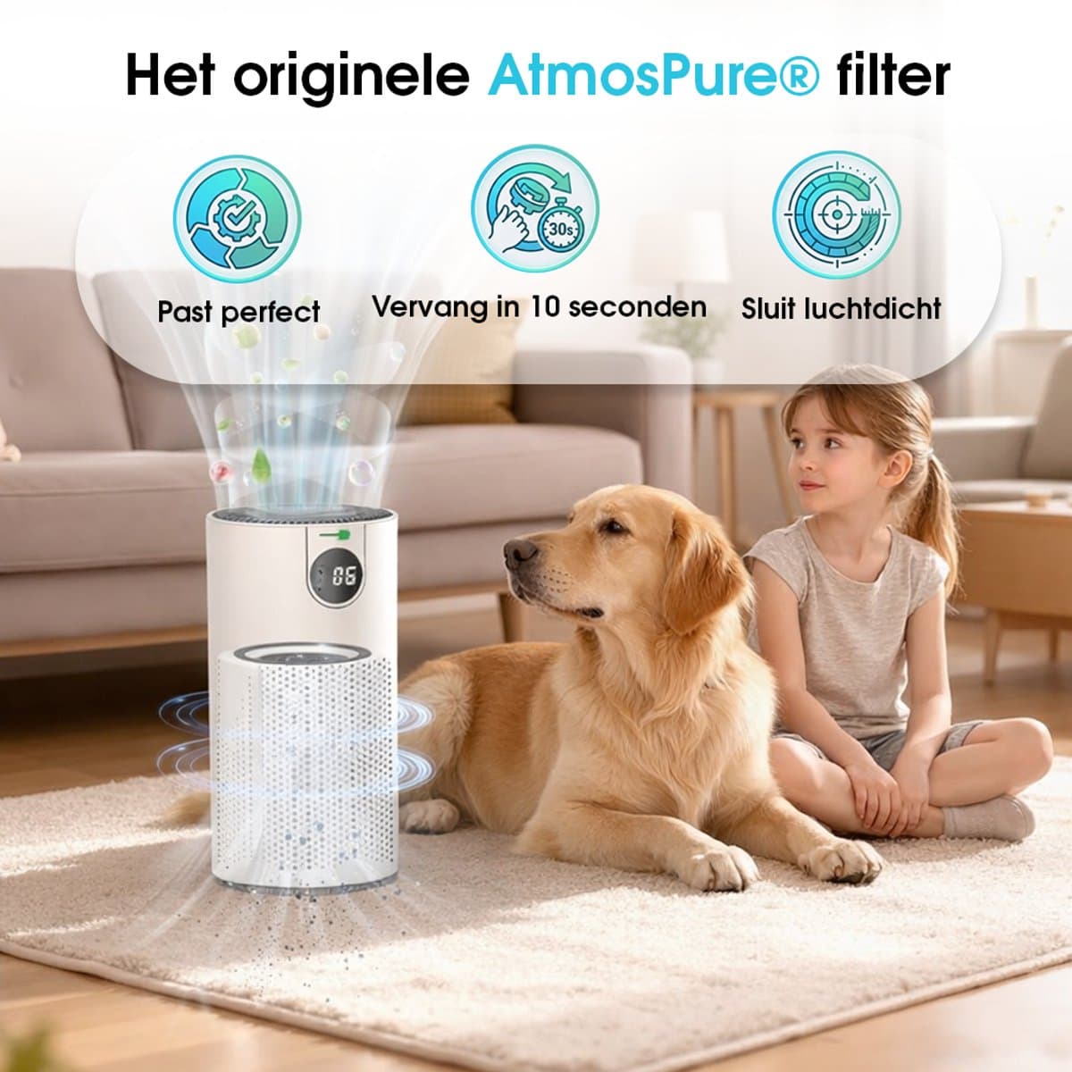 AtmosPure® HEPA 13 filter voor de CleanAir Luchtreiniger - 3-Laags - Actief Koolstoffilter thumbnail 3
