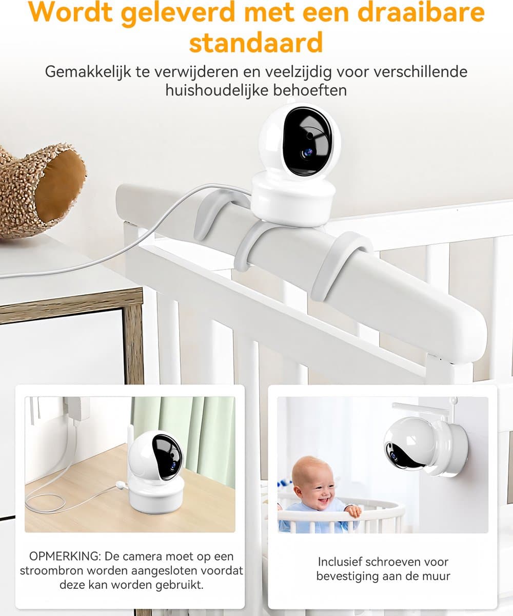 Sytifro Babyfoon met 2 Camera – Baby Monitor met standaard en VOX-modus - zonder wifi, bescherming van de privacy en veiligheid van de baby - Hondencamera - Huisdiercamera - Temperatuursensor - Terugspreekfunctie - Video & Audio - Wit thumbnail 8