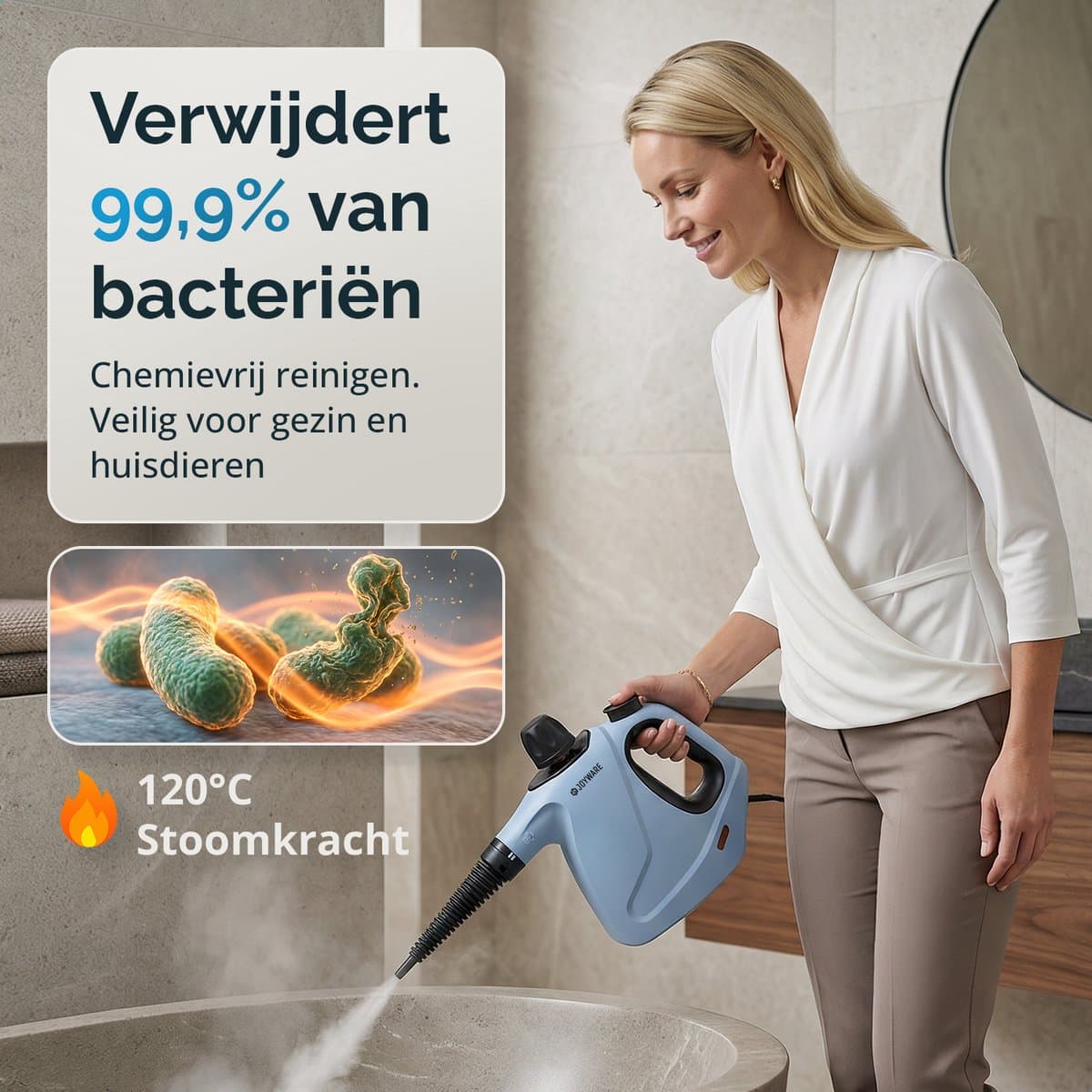 Joyware® 18-in-1 Stoomreiniger S2 – Handstoomreiniger met Steam Lock – Tapijtreiniger & Vlekkenreiniger voor Bank, Badkamer & Bekleding – Steam Cleaner – 1050W – 450ML thumbnail 3