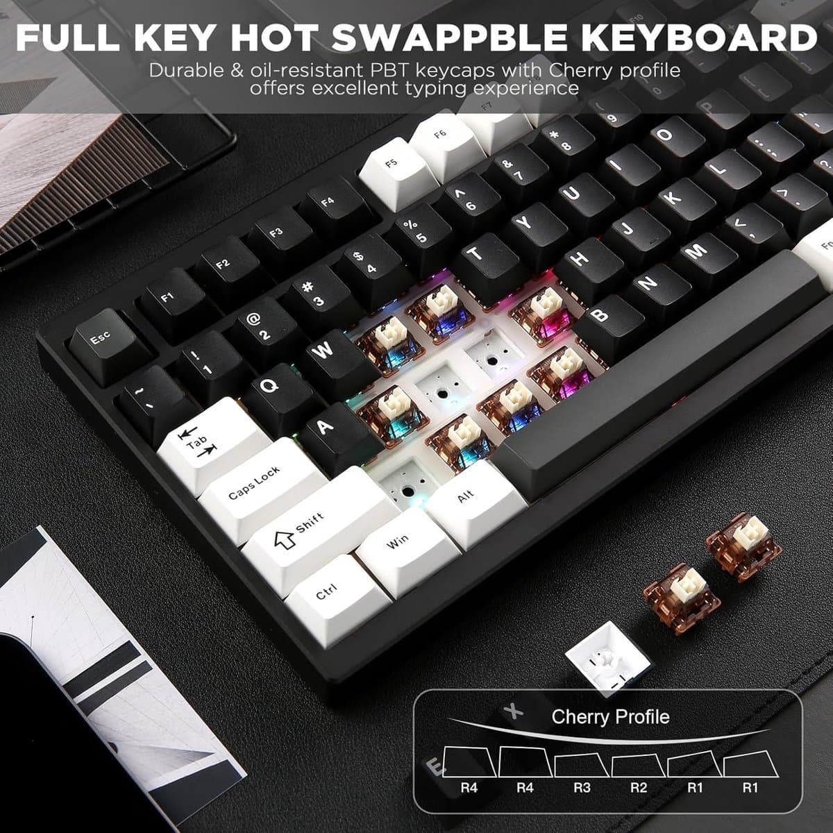 Yunzii AL80 - Zwart - Aluminium Mechanisch Draadloos Toetsenbord - 75% - Qwerty - Gaming Keyboard - RGB Lichten - Cacao Cream V2 Switch thumbnail 6