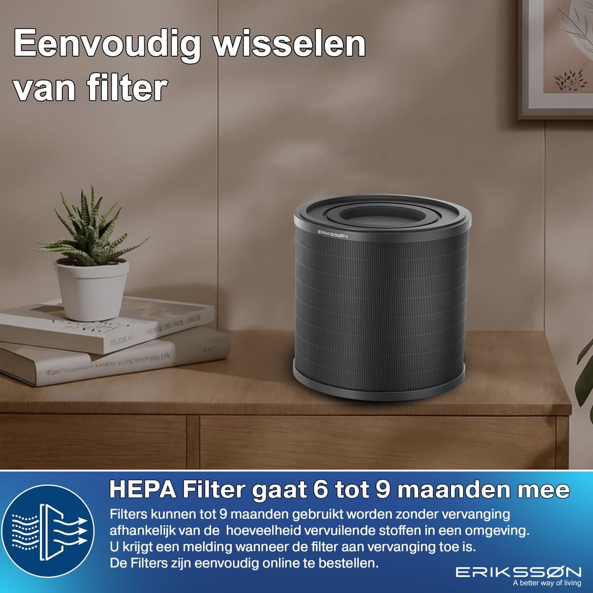Erikssøn Luchtreiniger Elite - Zwart - 240 m3/u - Vermindert Stof En Pollen - Hepa 14 Filter - Instelbare Ionisator - Air Purifier - Extra stil in slaapmode - Clean Air thumbnail 5