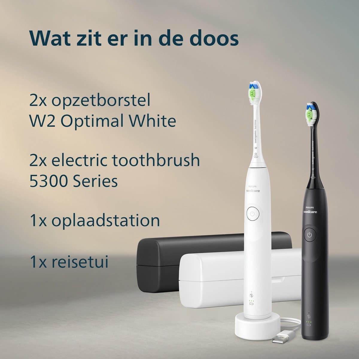 Philips Sonicare 5300 Series - Elektrische Tandenborstels - Wit & Zwart - Duopack- 2 reisetuis - Wittere tanden - HX7109/01 thumbnail 5