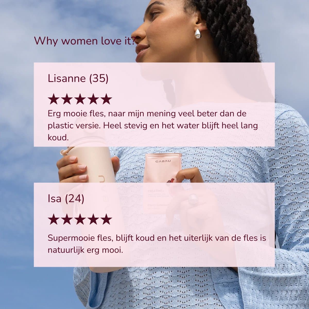 Cabau – Bloom Waterfles Staal – 870 ml – Beige – Roestvrijstalen Drinkfles met Rietje – BPA- en Lekvrij – Thermosfles voor Sporten, Werk en Onderweg thumbnail 4