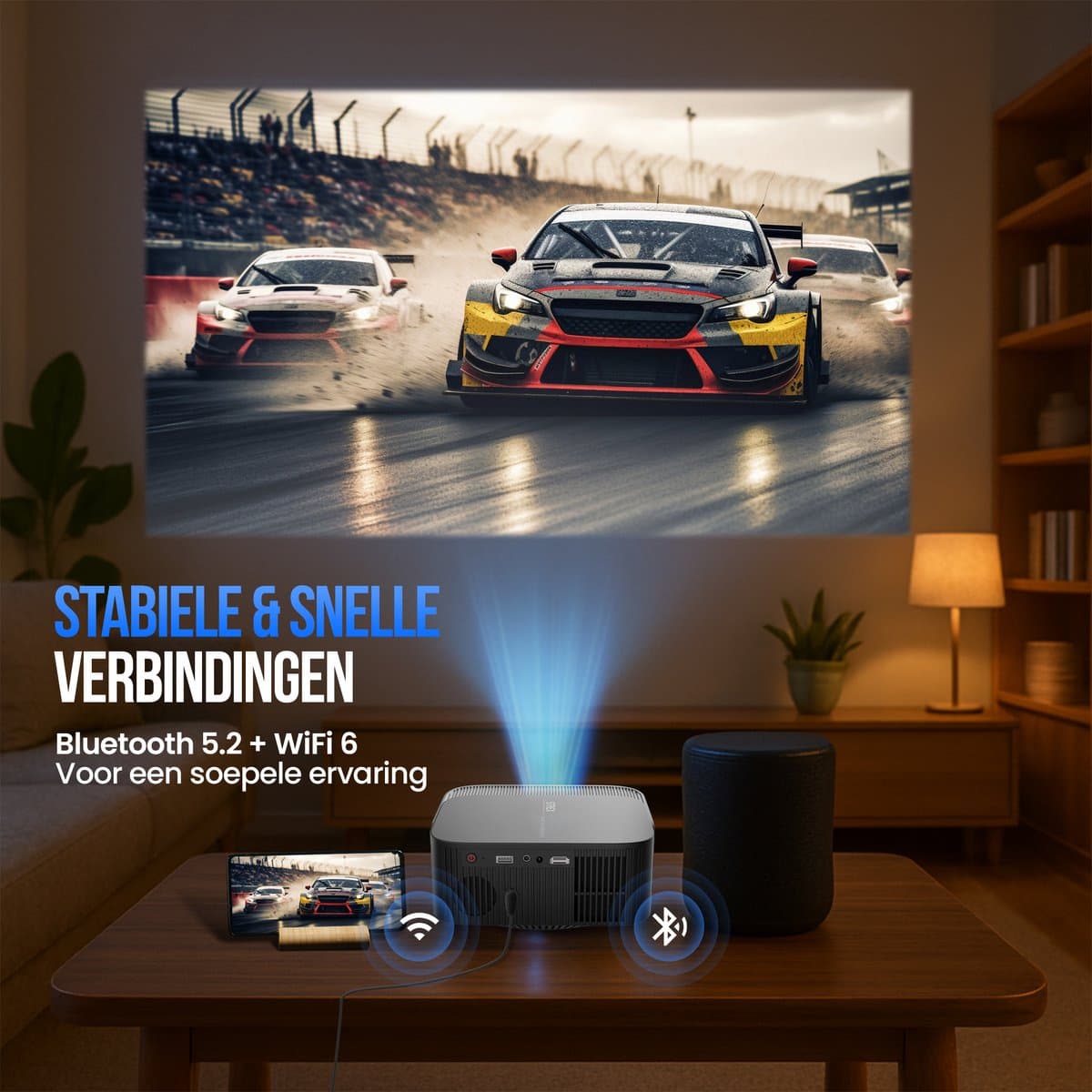 Strex Beamer - Smart 1080P Full HD Projector - 4K Ondersteuning - WiFi & Bluetooth - Ingebouwde Speakers - Draagbare Mini Beamer Thuisbioscoop - WhaleOS - Inclusief Opbergtas & Projectiescherm thumbnail 8