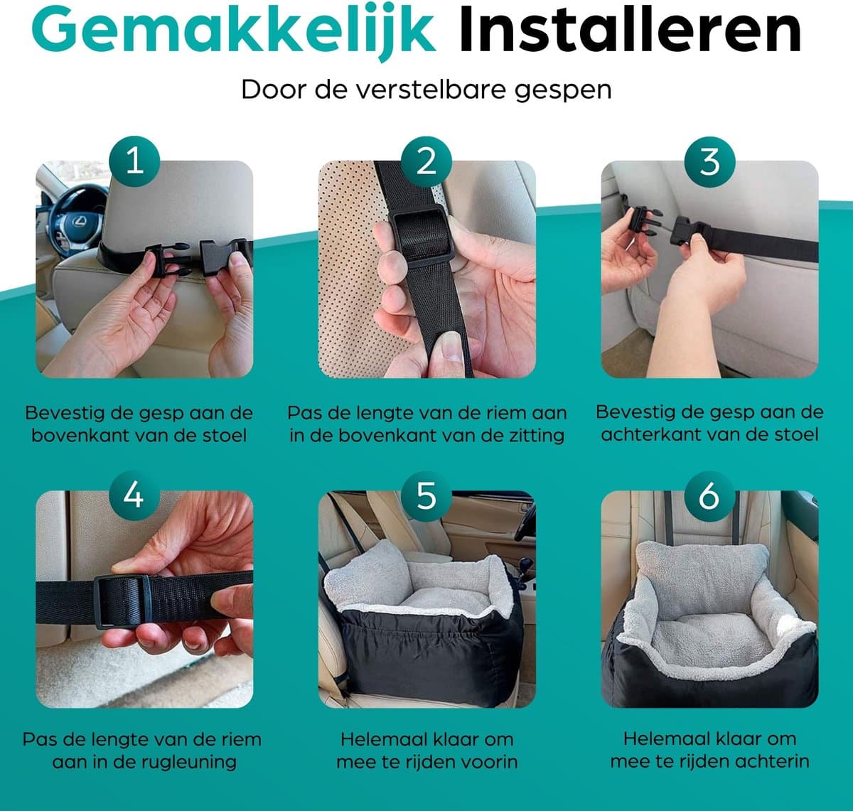 Filo Wasbare Autostoel Hond met Gordel - Hondenmand Auto - Voor in de Auto en Achterbank -Automand Honden - Hondenstoel - Hondenmand thumbnail 8