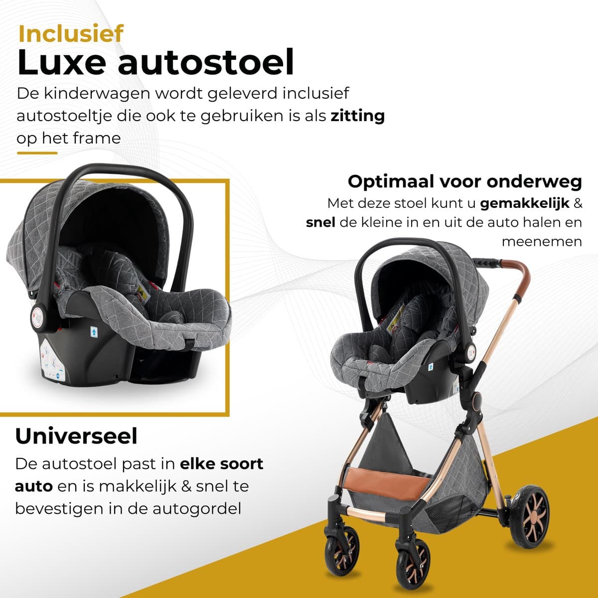 Lunola Nova - Kinderwagen 3-in-1 - incl. autostoel - 0-20kg - XXL - Multifunctionele Buggy 3in1 - Grijs thumbnail 5
