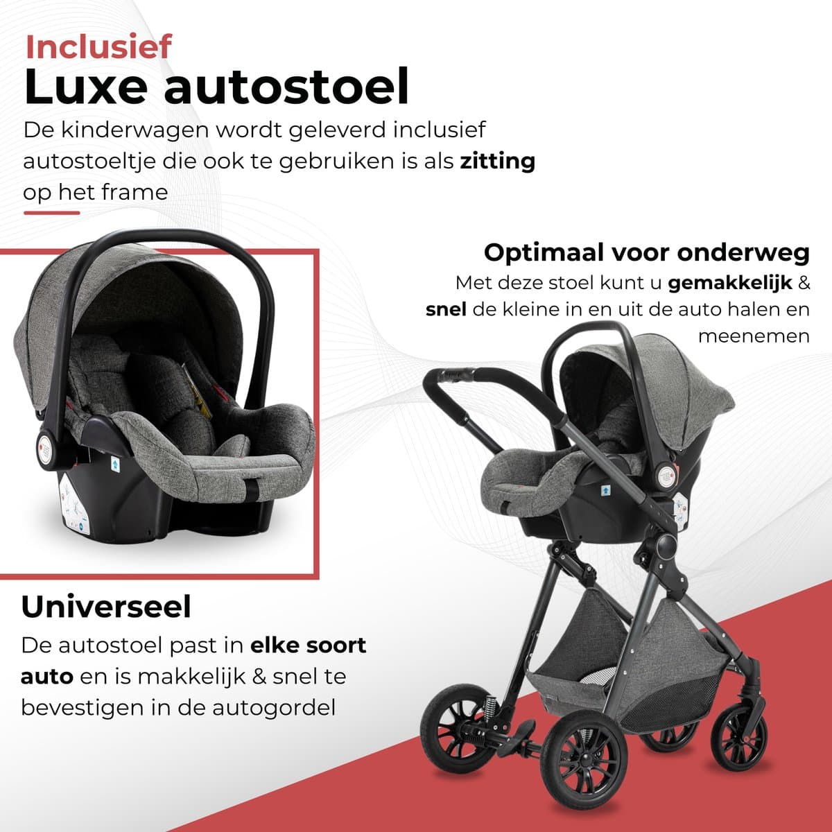 Lunola Nova - Kinderwagen 3-in-1 - incl. autostoel - 0-20kg - XXL - Multifunctionele Buggy 3in1 - Donkergrijs thumbnail 4