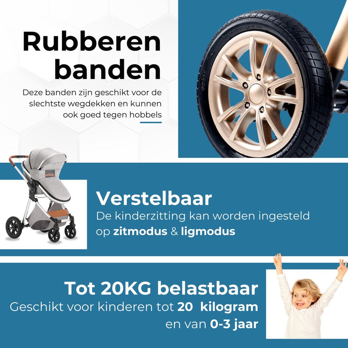 Lunola Nova - Kinderwagen 3-in-1 - incl. autostoel - 0-20kg - XXL - Multifunctionele Buggy 3in1 - Lichtgrijs thumbnail 4