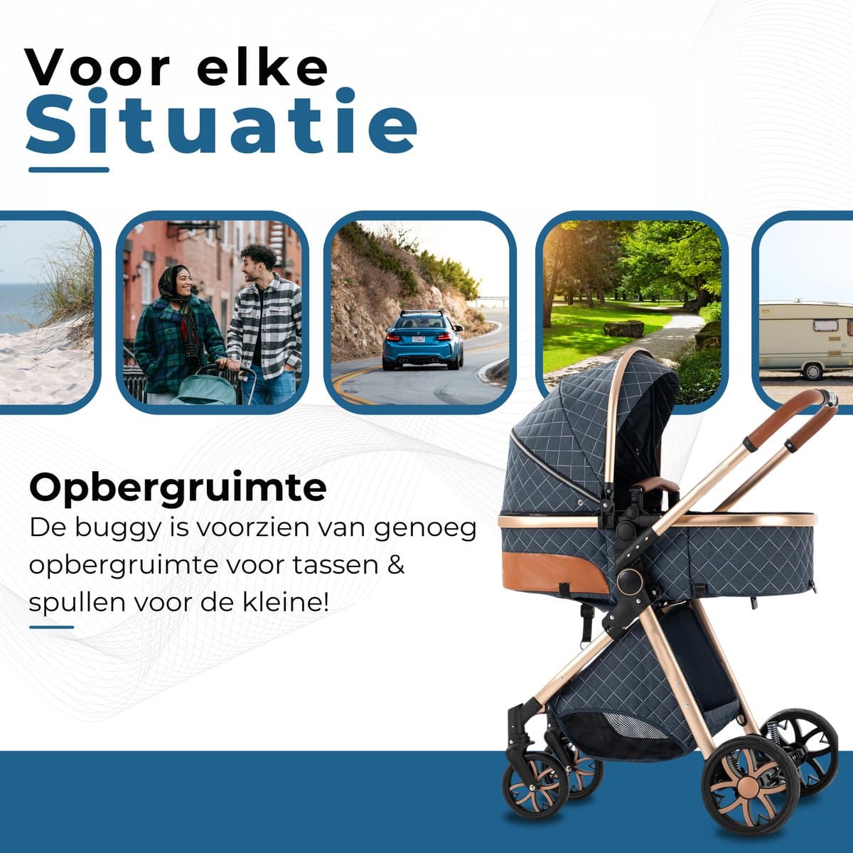 Lunola Nova - Kinderwagen 3-in-1 - incl. autostoel - 0-20kg - XXL - Multifunctionele Buggy 3in1 - Blauw thumbnail 2
