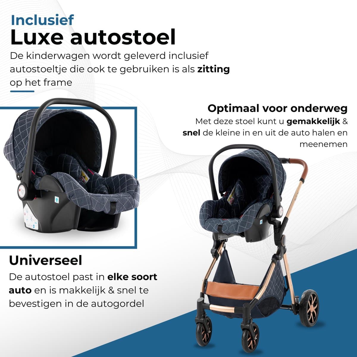 Lunola Nova - Kinderwagen 3-in-1 - incl. autostoel - 0-20kg - XXL - Multifunctionele Buggy 3in1 - Blauw thumbnail 5