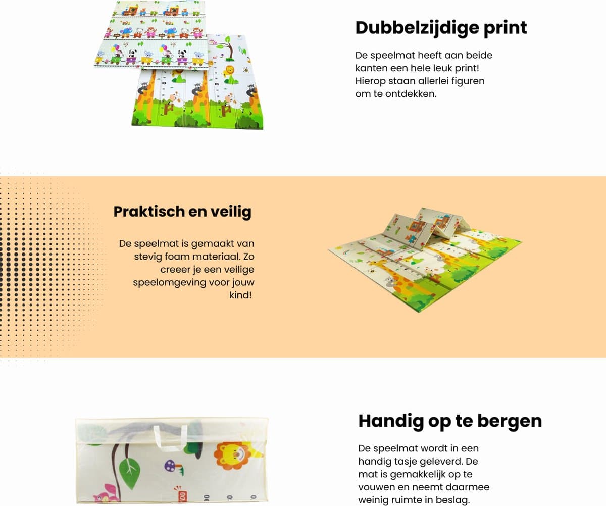 Speelmat Baby - Gemaakt van Foam - 180 x 200 cm - Opvouwbaar - Dubbelzijdig - 180 x 200 cm - 1,5 cm dik - inclusief opbergtas thumbnail 5