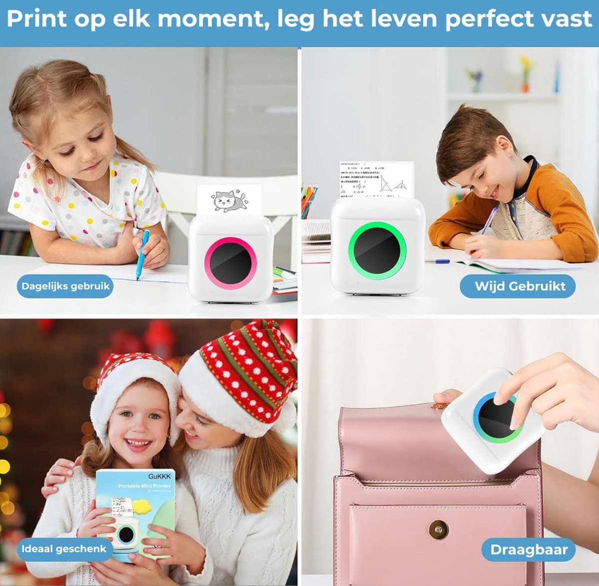 Mini Printer – Inclusief Thermisch/Zelfklevend/Etiket-Papier, USB-kabel, Aquarelpen, Transparant Sticke – Foto Printer Draadloos – Mobiele Fotoprinter - Wit thumbnail 6