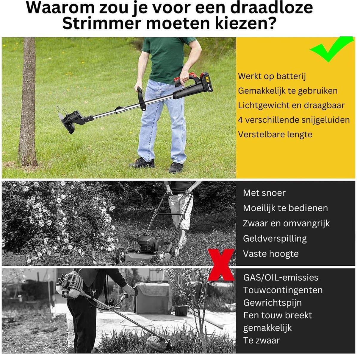 MKSS® Zweefmaaier - Bosmaaier Electrisch - Grastrimmer met Accu - Grasmaaier - Handmaaier met Wielen - Zwart thumbnail 4