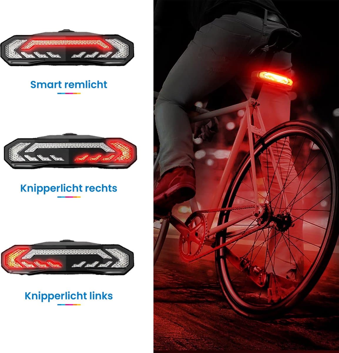 YONO Fiets Achterlicht met Knipperlicht en Fietsalarm - Richtingaanwijzer - Afstandsbediening - Anti Diefstal Alarm - Usb Oplaadbaar thumbnail 5