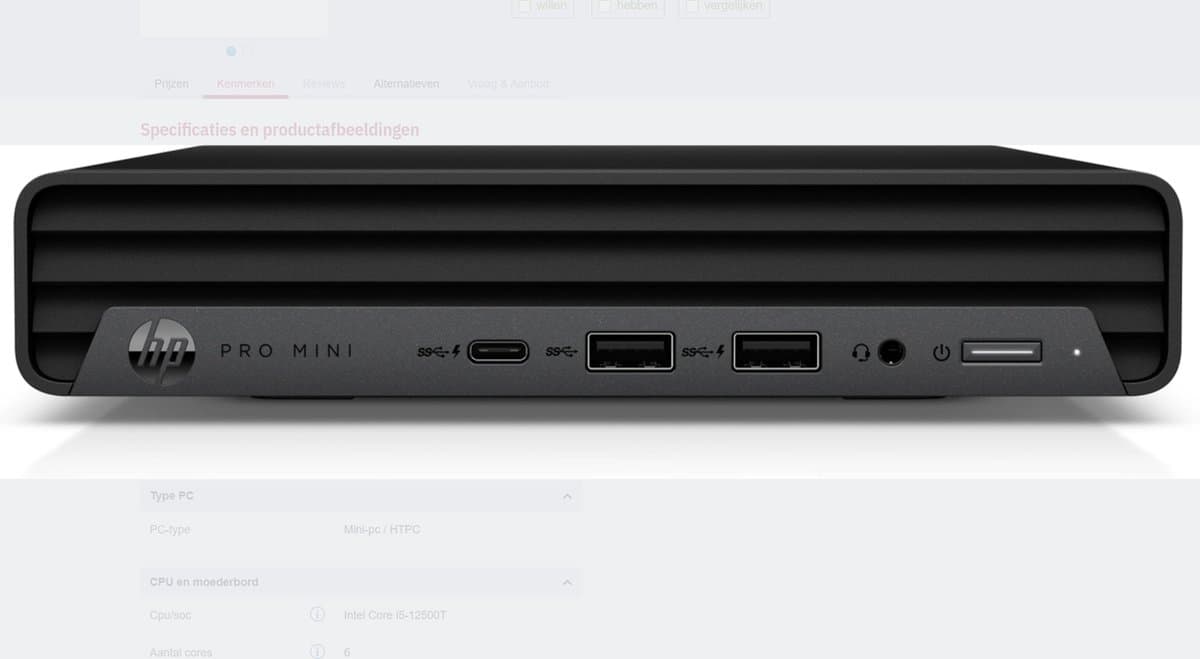 HP Pro Mini 400 G9 - i5-12500T - 16GB - 512GB SSD - Wifi/BT W11P NL - QWERTY US/int toetsenbord thumbnail 2