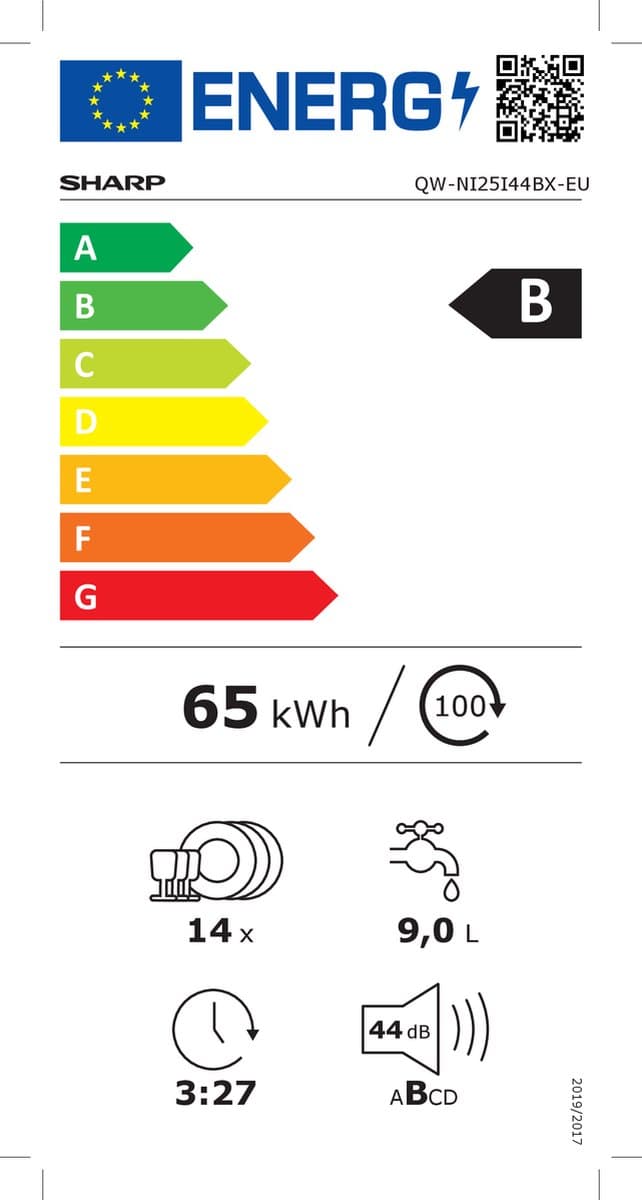 Sharp QWNI25I44BXEU - volledig geïntegreerd - 60cm - energie label B - auto open Door - 9 programma's - besteklade + topsproeier - 10 jaar motorgarantie thumbnail 3
