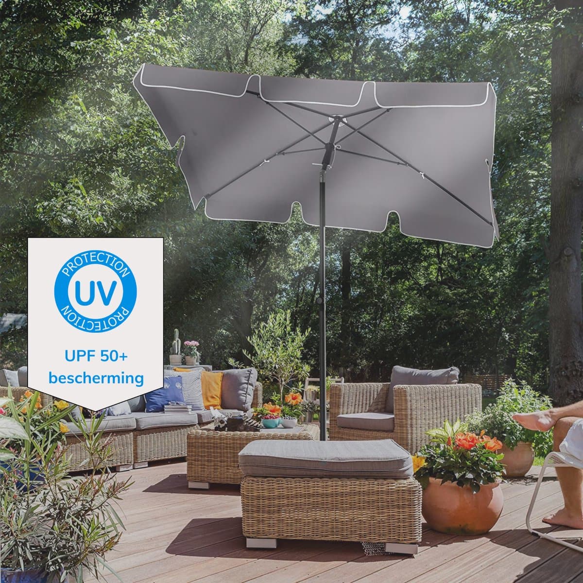 ACAZA Parasol - Strandparasol - Grijs - 200 x 125 cm (L x B) - inclusief Draagtas - Rechthoekig - Tuinparasol - Kantelbaar - Waterdicht - Terras Parasol voor Appartement - Parasol Strand thumbnail 6