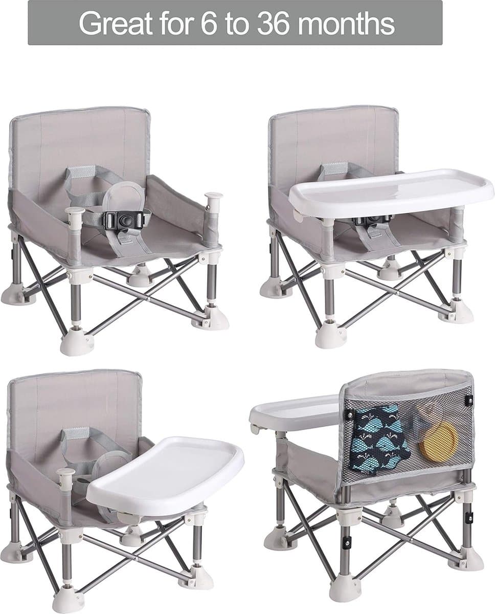 Babystoel, zitverhoging, draagbaar babyzitje, kinderstoel, compacte inklapbare booster, hoge stoel met riem voor binnen en buiten, ideaal voor camping, strand, gazon (zitverhoging) thumbnail 6