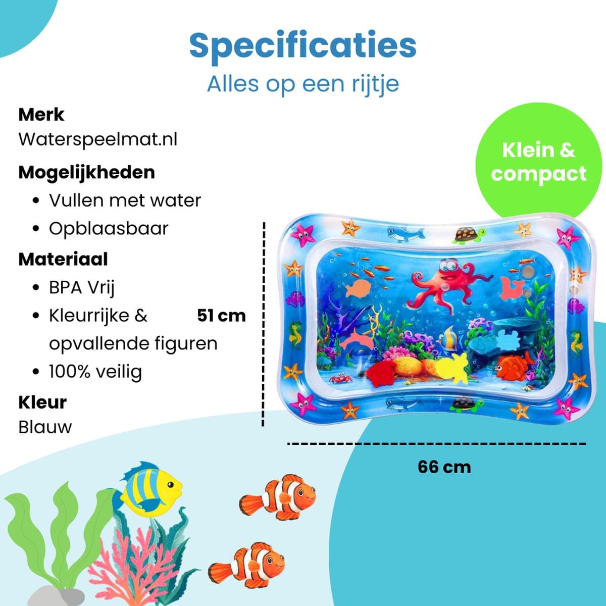 Waterspeelmat Met Figuurtjes | Waterspeelmat Baby | Watermat Baby | Origineel Kraamcadeau Voor Jongen En Meisje | Babyshower Cadeau | Blauw thumbnail 2