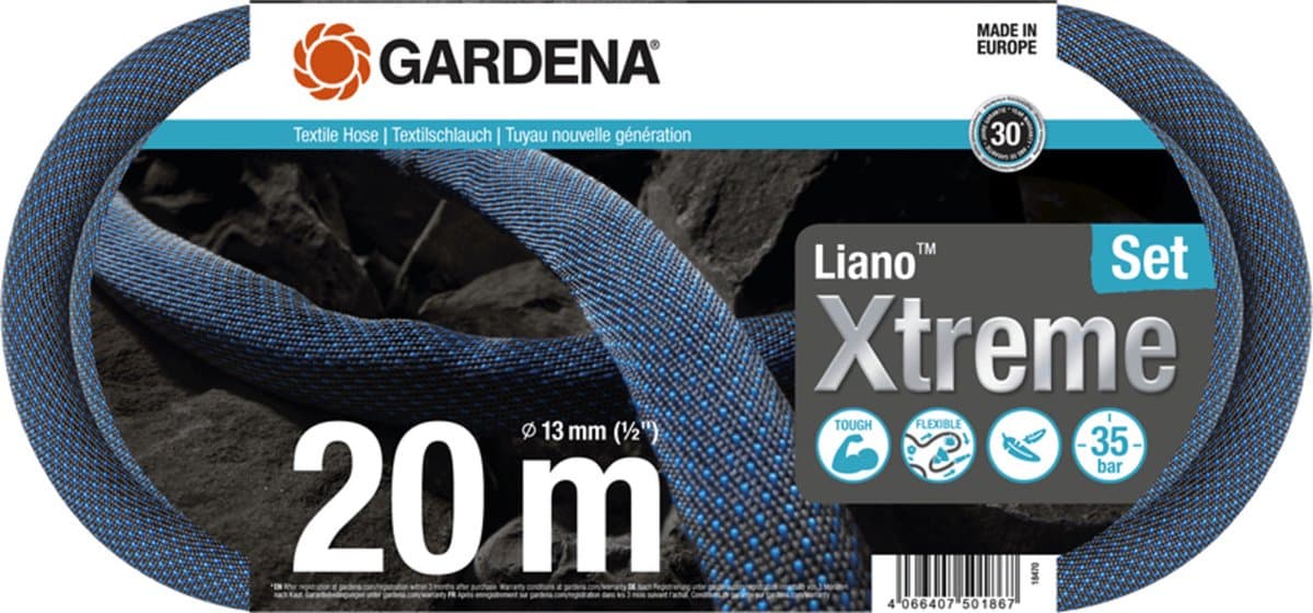 GARDENA Liano™ XtremeTextielslangset 20 m - Zwart - 1/2 inch - 1 stuk(s) - 18470-20