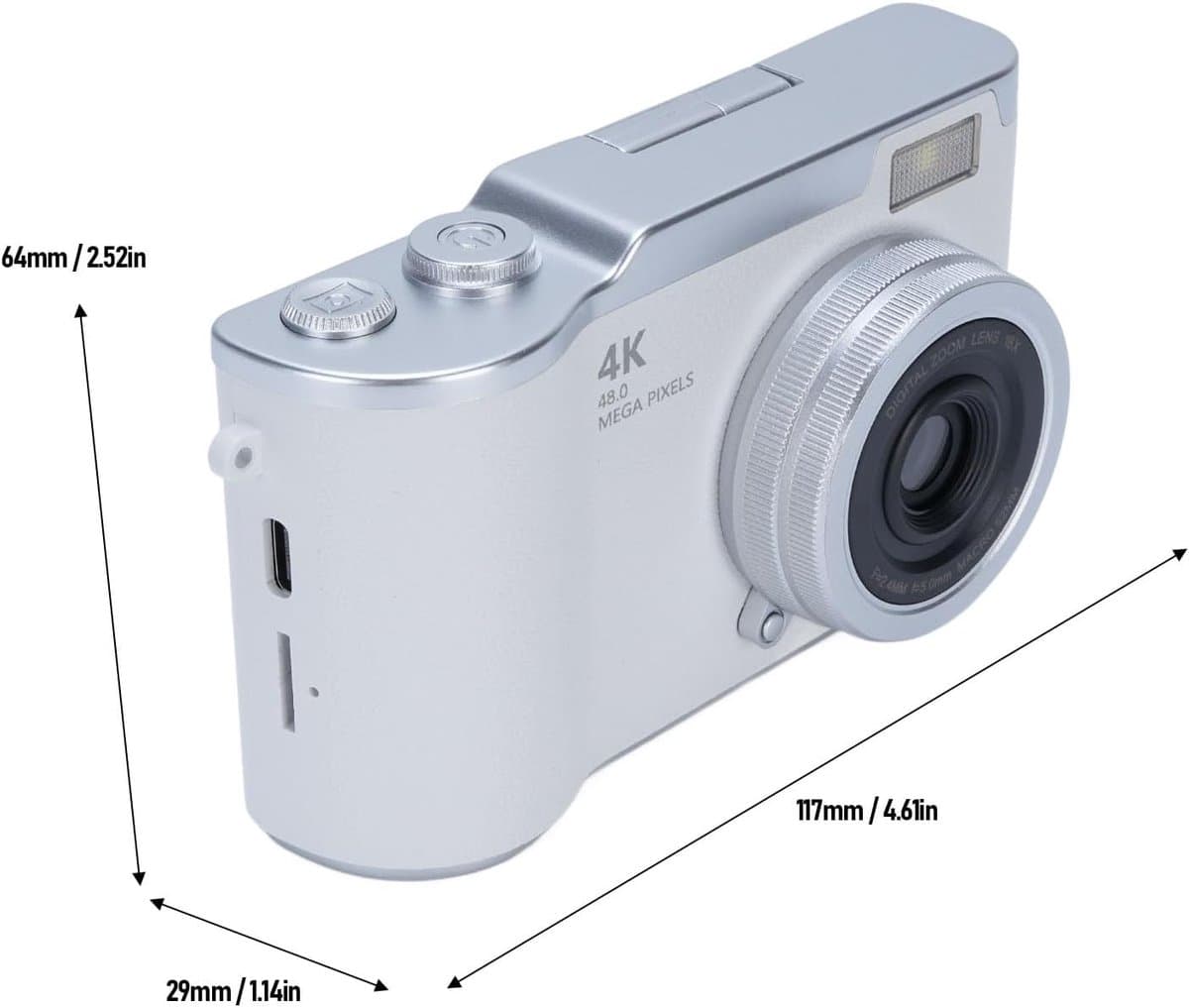 Digitale camera - 4K Digitale Camera 48MP met Flip Screen – Selfiecamera met 8x Zoom + 32GB Geheugenkaart - met 2,4 inch HD-kantelscherm, ingebouwd LED-invullicht - Vlogcamera - digitale camera kinderen - voor tieners en studenten (Wit) thumbnail 8