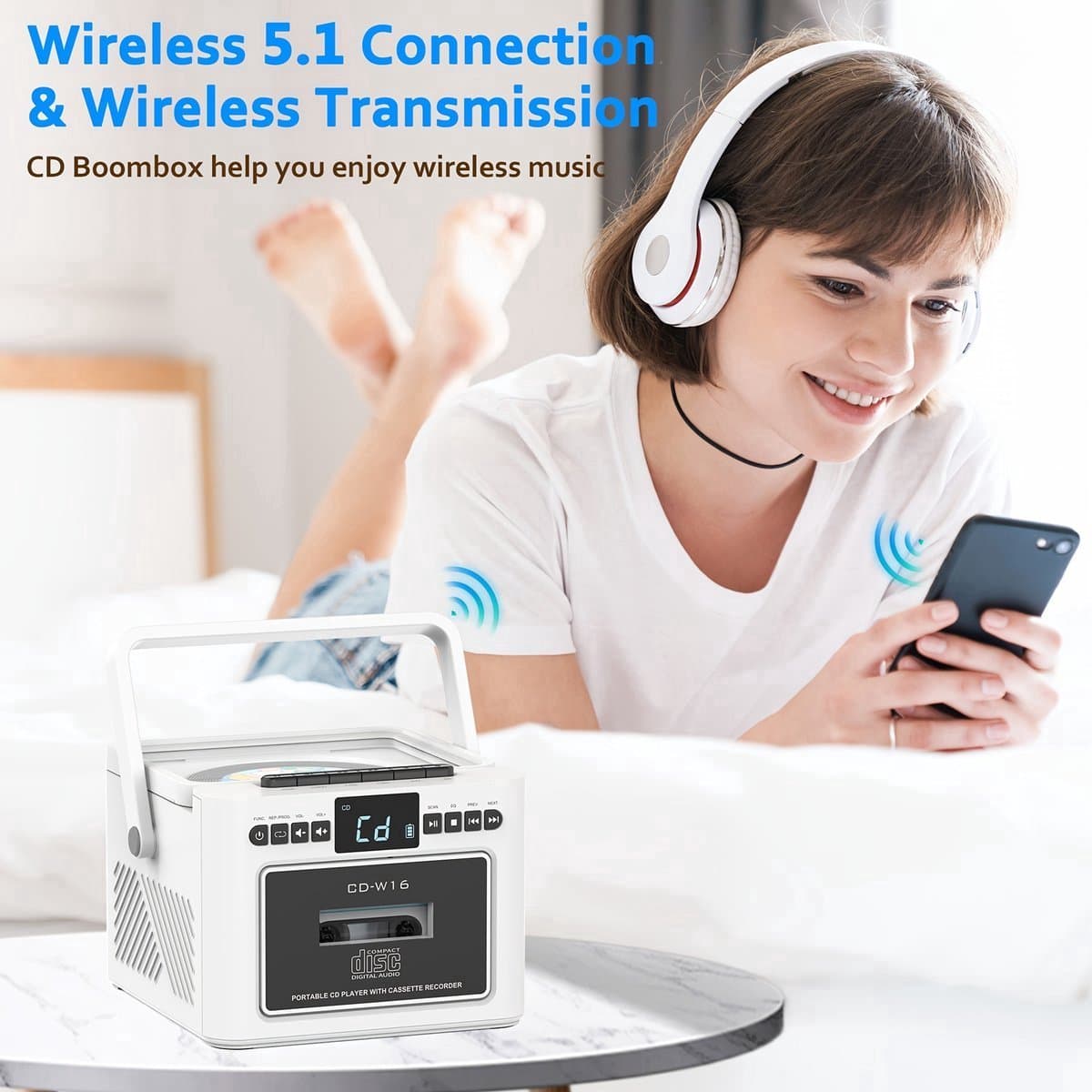 Draagbare CD-Cassette Speler - Retro Stijl - Boombox met 5000mAh Accu - Dubbele Stereo Luidsprekers - FM Radio - Met Afstandsbediening - USB/TF Kaart/AUX - Cassette Recorder - Voor Thuis, Reizen, Buiten, Huisentertainment thumbnail 3