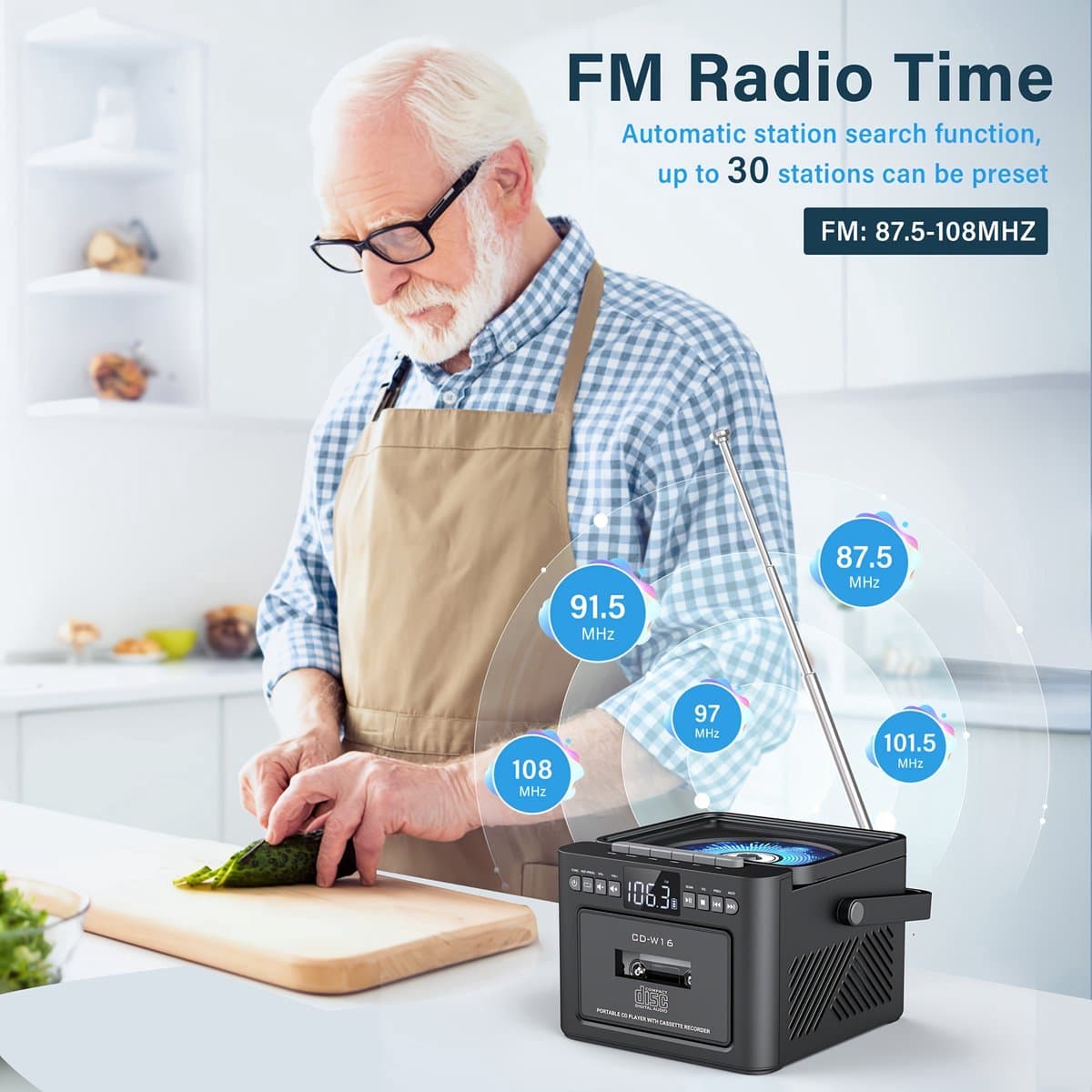 Draagbare CD-Cassette Speler - Retro Stijl - Boombox met 5000mAh Accu - Dubbele Stereo Luidsprekers - FM Radio - Met Afstandsbediening - USB/TF Kaart/AUX - Cassette Recorder - Voor Thuis, Reizen, Buiten, Huisentertainment thumbnail 4
