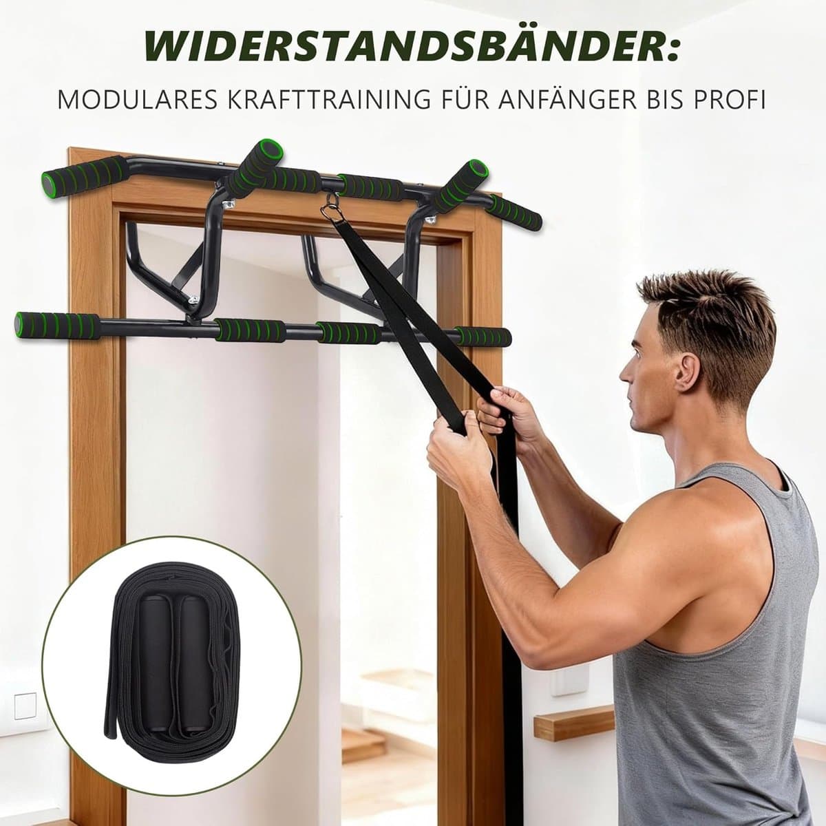 NETTLIFE Pull Up Bar - Pull-upstang voor deurkozijn - 140kg Draagkracht - met gewatteerde antisliphandgrepen - Optrekstang Wandmontage - Trainingsapparaat voor deurkozijn 80-90 cm - Pull Up Station voor Thuis Sporten - Thuis Fitness - groen thumbnail 6
