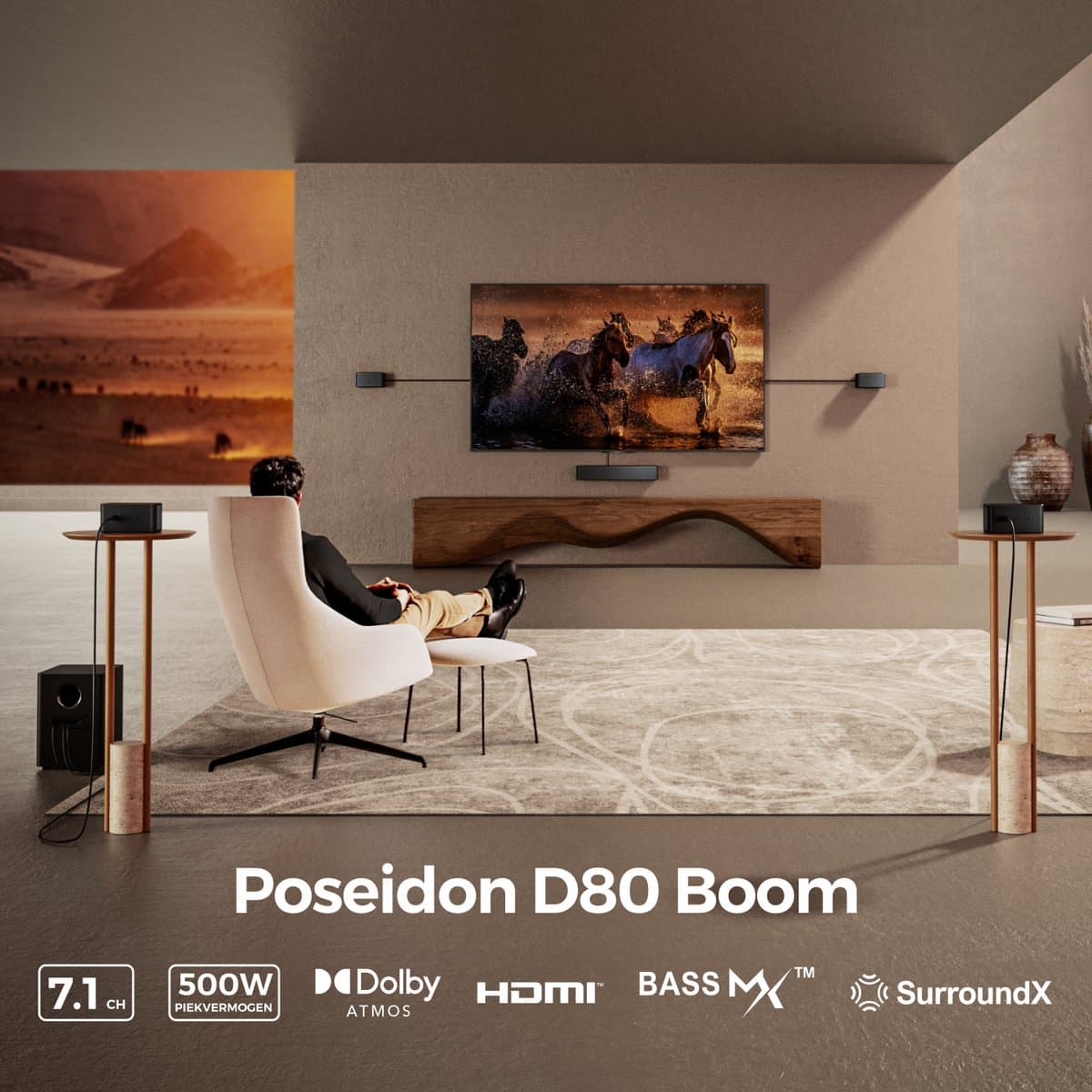 ULTIMEA Poseidon D80 Boom Dolby Atmos Soundbar 7.1 met 6.5" Draadloze Subwoofer, 500W Surround Sound voor TV - Zwart thumbnail 2
