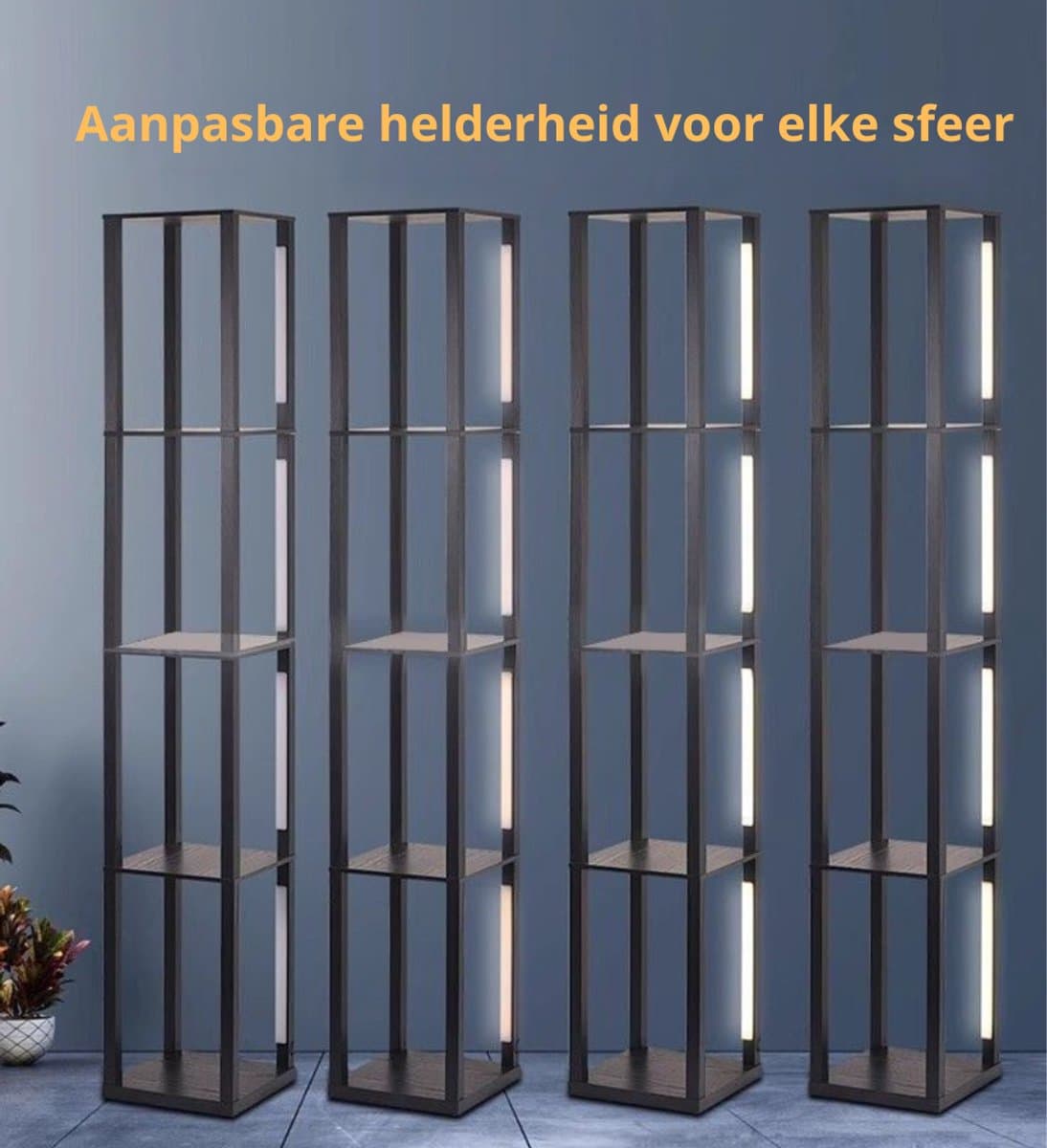 Livista® Staande Lamp – Dimbare LED Verlichting – Met Voetschakelaar – 4 Open Planken – Modern & Functioneel – 163 cm Hoog – Zwart – Perfect voor Woonkamer, Slaapkamer of Kantoor thumbnail 7