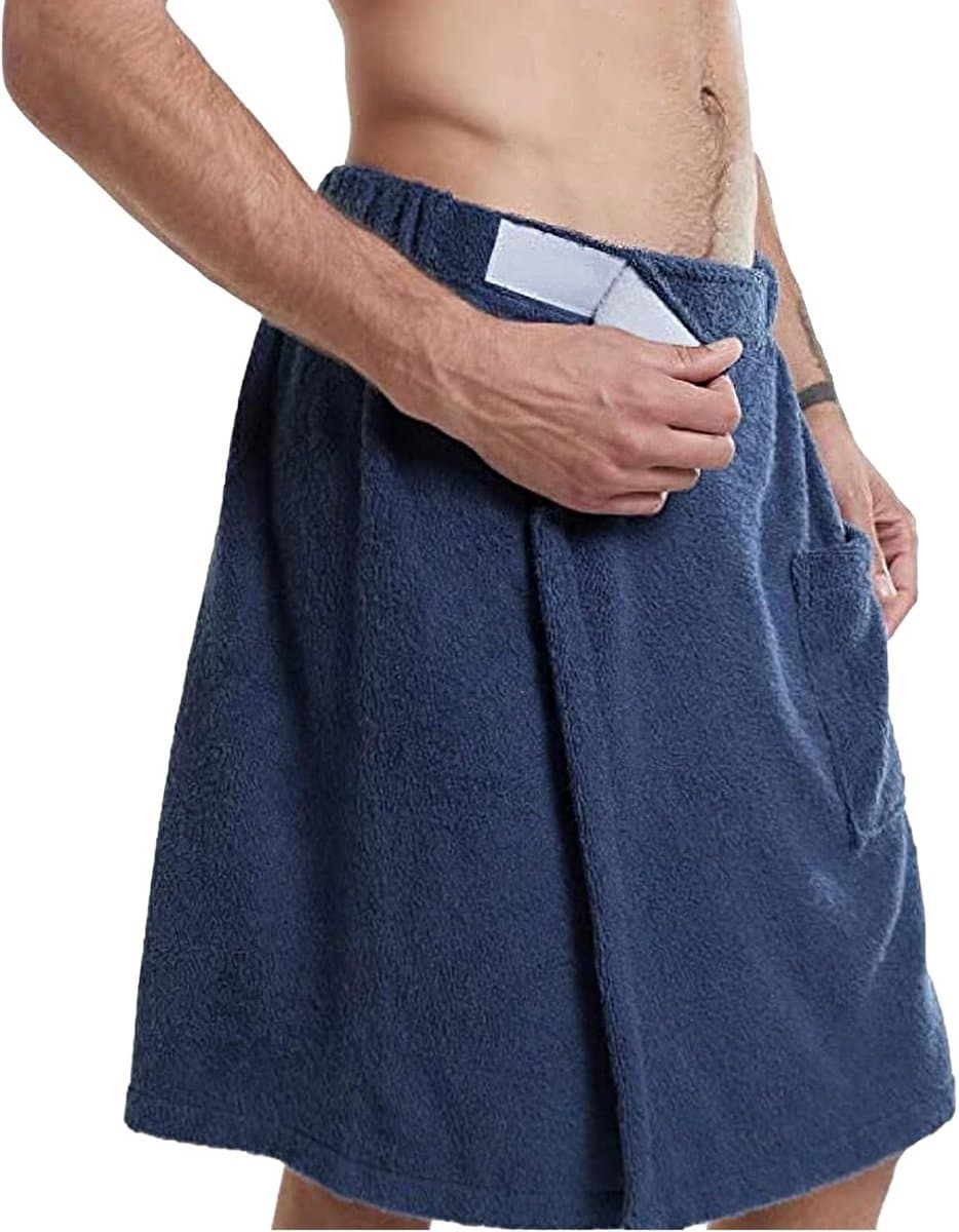 Verstelbare Badhanddoek Wrap voor Mannen - Draagbare Handdoek Rok met Zak voor Gym, Douche, Sauna, Spa en Strand