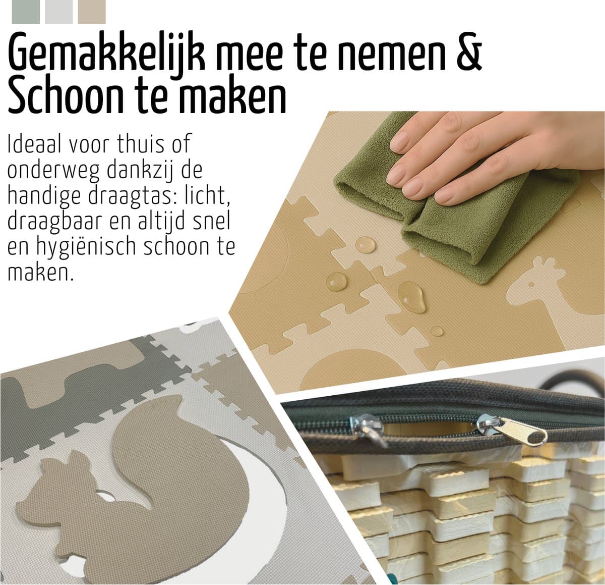 Roosly Speelmat Baby - Speelkleed Baby - babygym - kruipmat - playmat - Foam vloerpuzzel 180 x 180 cm - Inclusief Opbergtas - speelgoed - Veilig & Zacht - Pastel beige & groen thumbnail 5