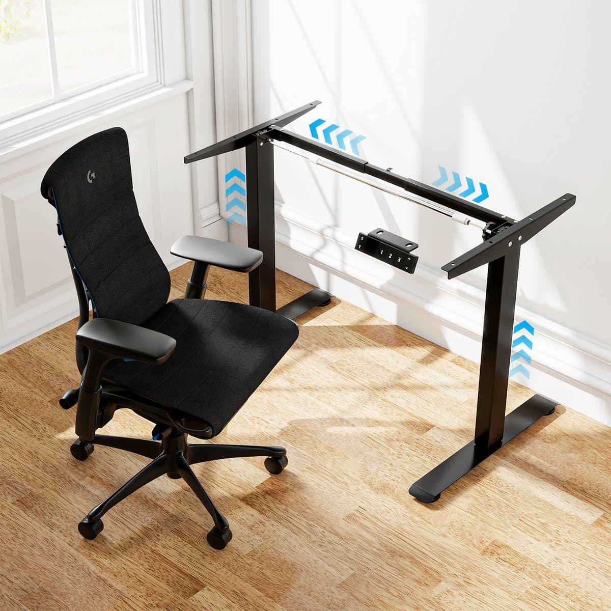 Zit-sta bureau frame met omgekeerde enkele motor - 3 geheugenstanden en USB-aansluiting - Extra stabiel 65x45mm buisprofiel thumbnail 3