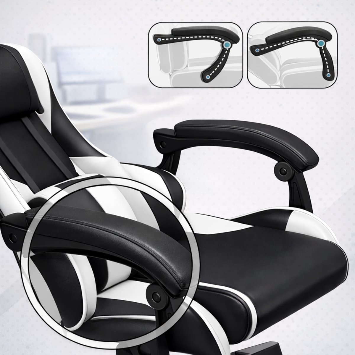 Bayt Gamestoel - Gaming chair - Gamingstoel - Verstelbare rugleuning - Comfortabele game stoel - Zwart en wit thumbnail 4