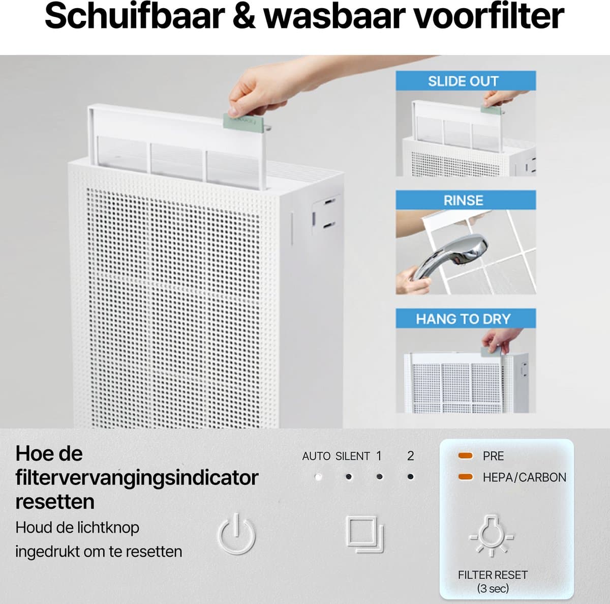 Coway Airmega 150 Luchtreiniger - Air Purifier - 281 m³/u - Wasbaar pre-filter + HEPA filter + koolstoffilter - Verwijdert tot 99,97% van ultrafijne deeltjes - Tegen stof, pollen en allergenen - Fluisterstil (20 dB) - ECARF & Quiet Mark - Wit thumbnail 8