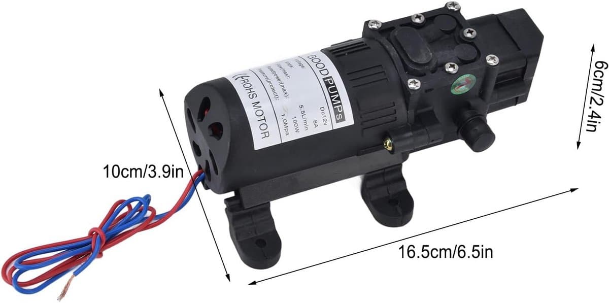 12V DC Zelfaanzuigende Drukwaterpomp 100W - 5.5 L/min Membraanpomp met Drukschakelaar voor Caravan, Boot en Tuin thumbnail 7