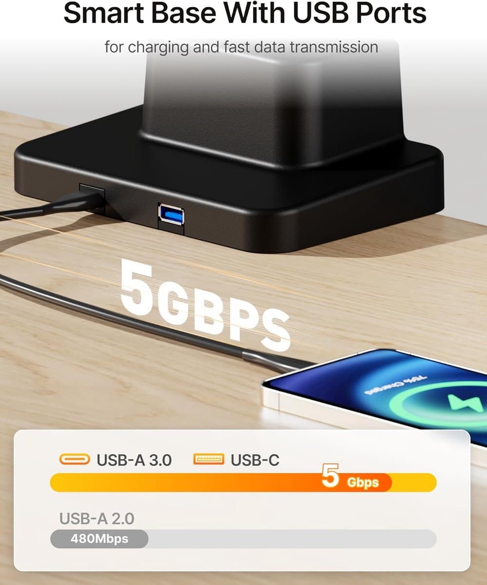Zware Enkele Monitorarm voor 17-57 Inch Schermen | Gasveer Verstelbaar Bureau Monitorstandaard met USB thumbnail 2