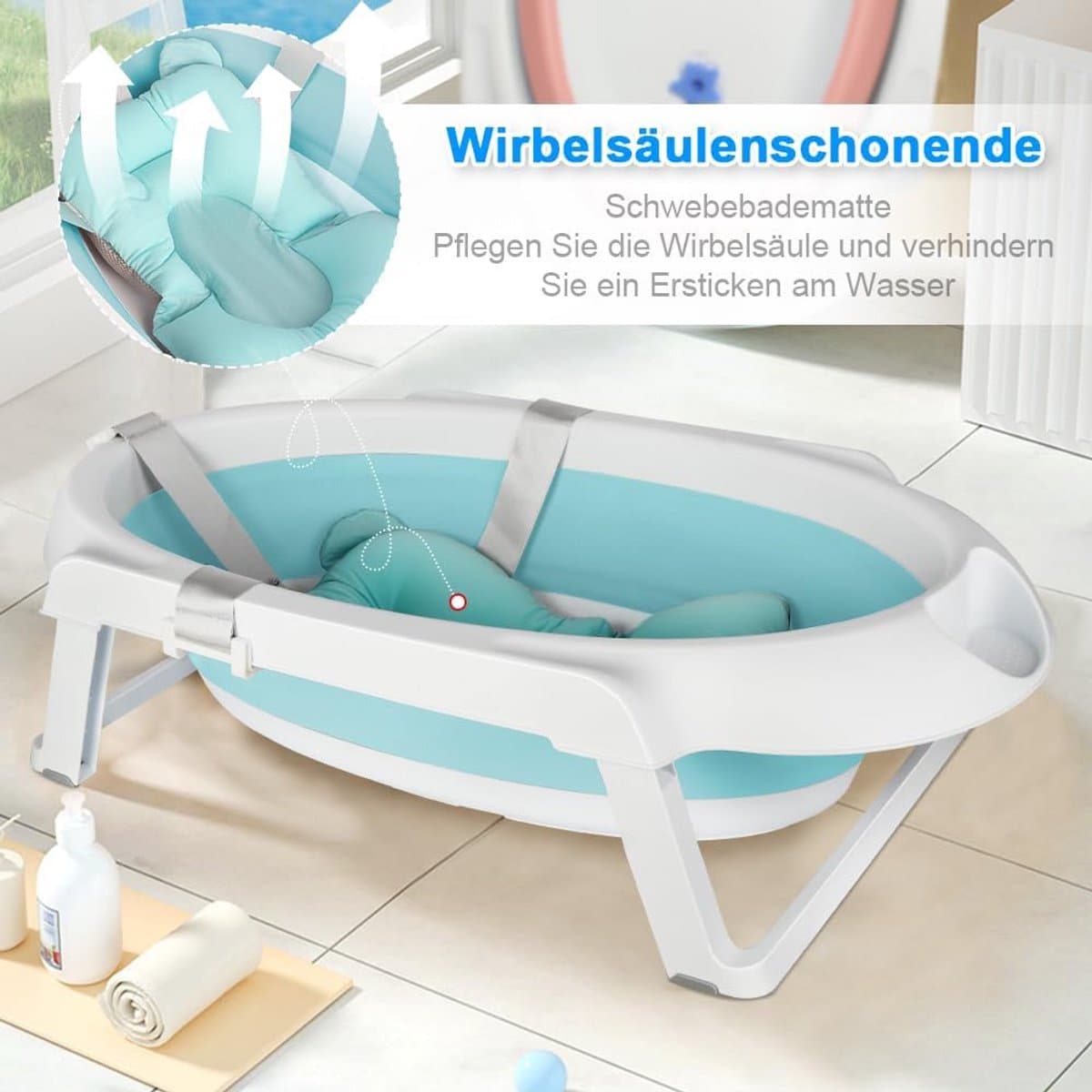 Opvouwbare Babybadkuip met Standaard en Antislip - Draagbaar en Ergonomisch thumbnail 5