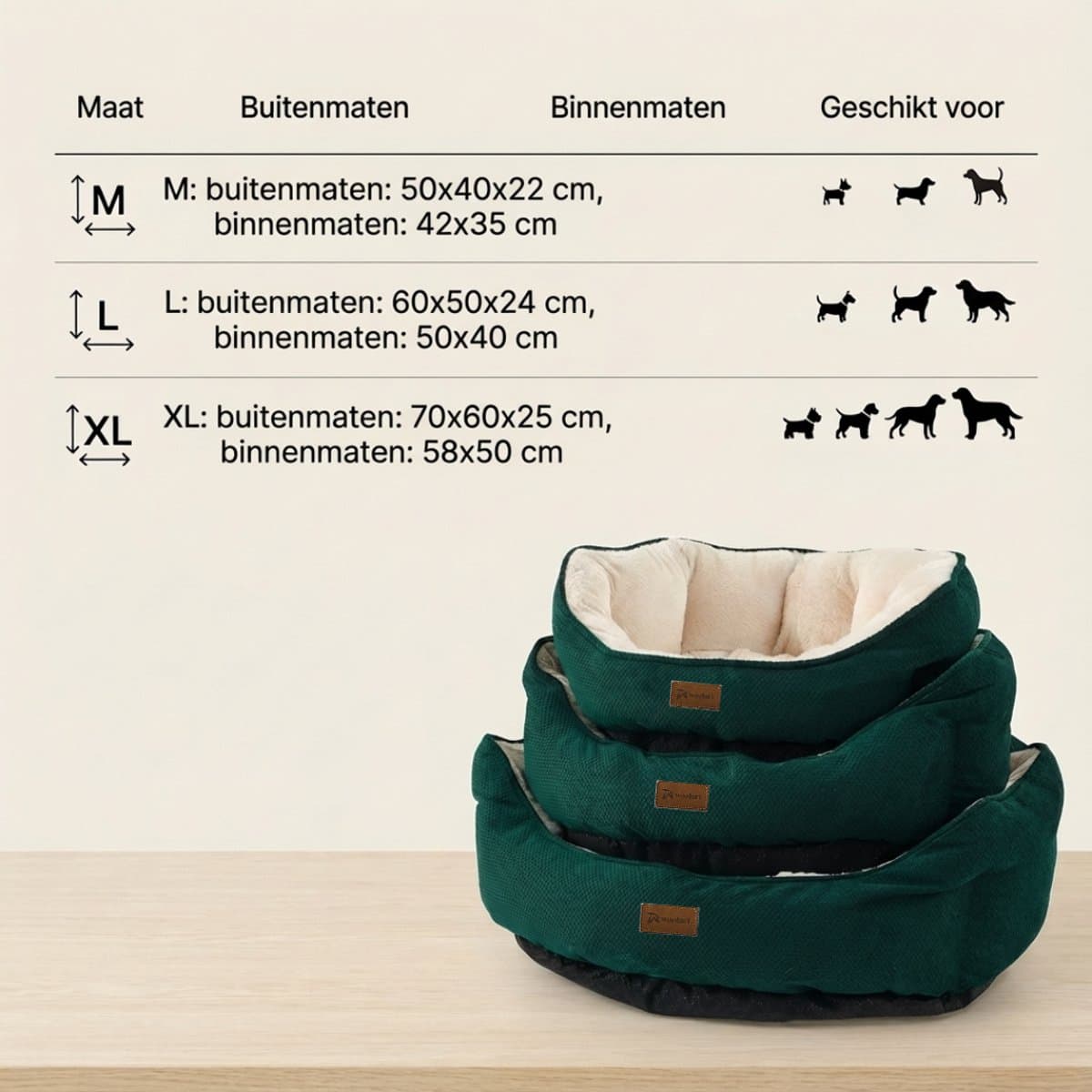 Woolart Hondenmand - Luxe Hondenkussen - Kattenmand - Wasbaar - Maat L - Groen thumbnail 2