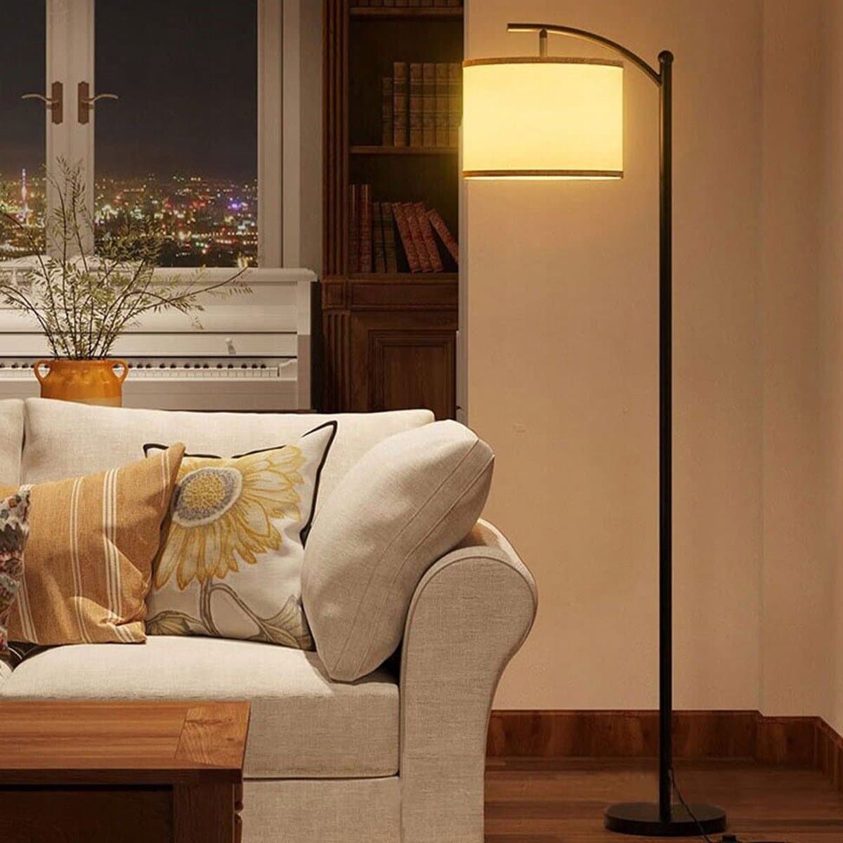 Vloerlamp - Staande Lamp - 175cm Metalen Frame - Met Drie Lichtstanden & Voetschakelaar - Zachte Stof Kap - Voor Sfeerverlichting in Woonkamer & Slaapkamer thumbnail 5
