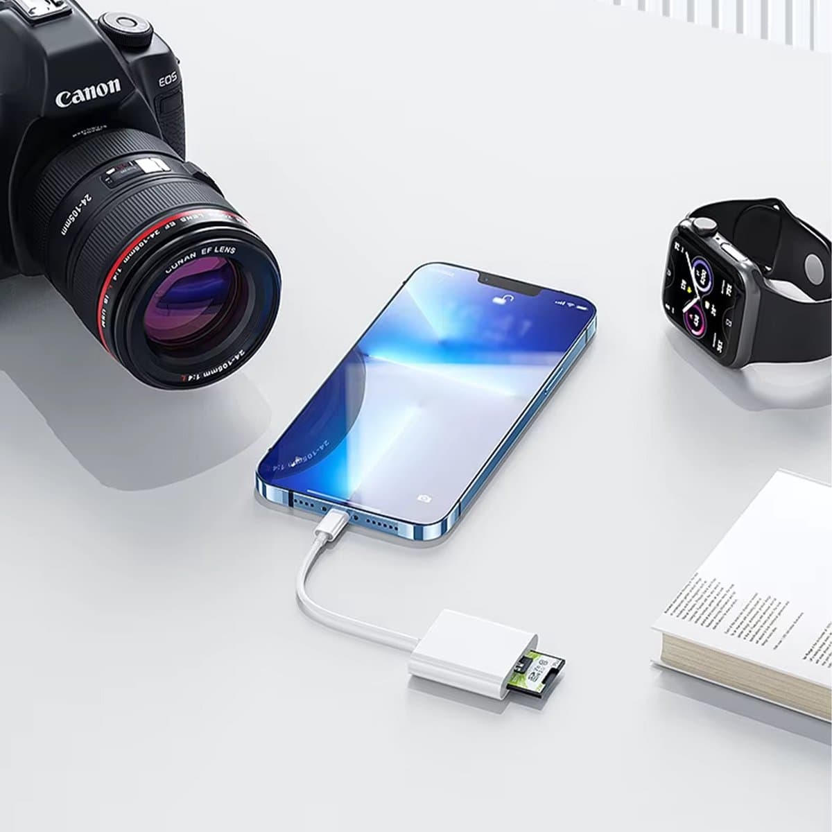 Ibley Pro 2-in-1 Lightning SD/microSD kaartlezer – iPhone & iPad – Plug & Play – Wit thumbnail 7