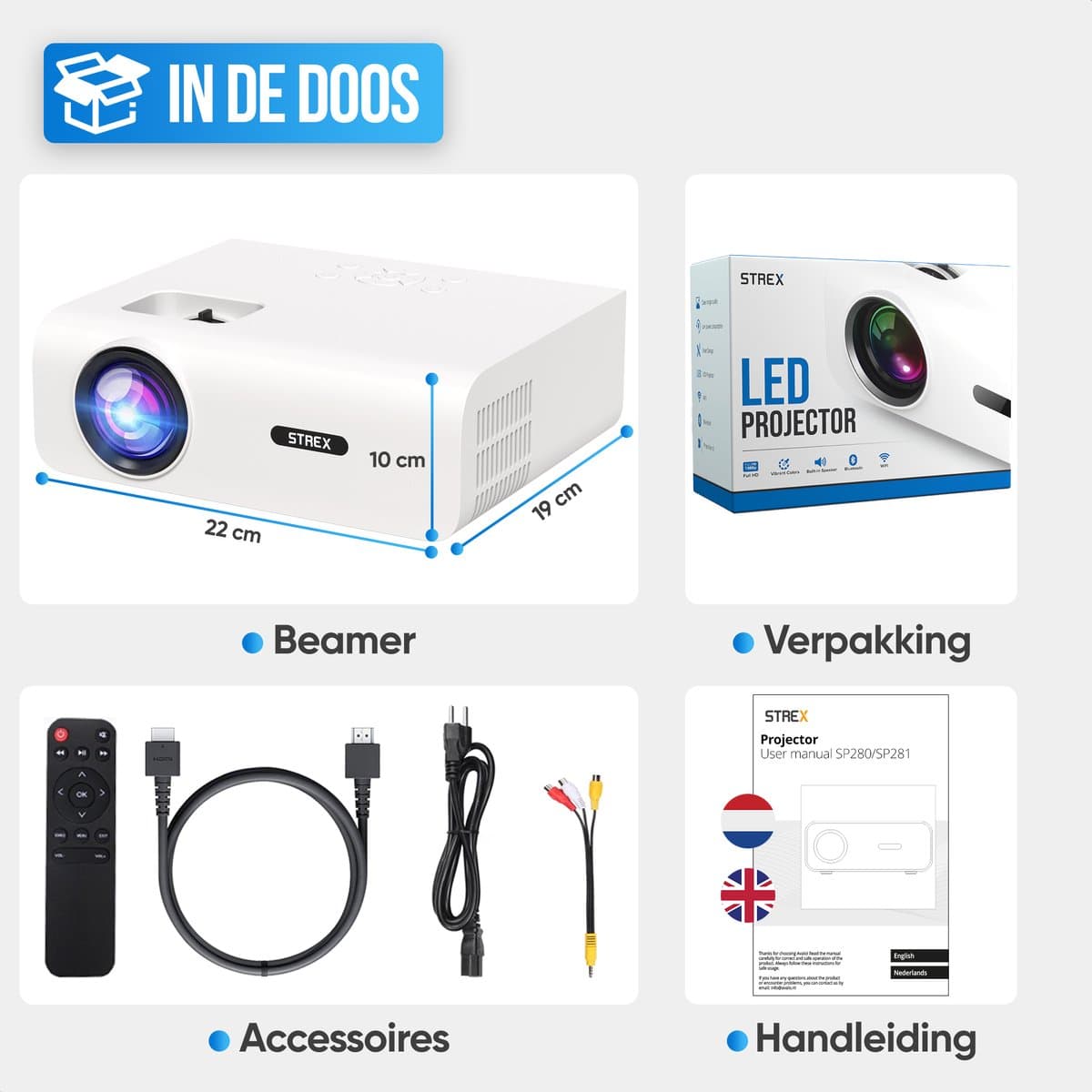 Strex Beamer - 1080P Full HD - 15000 Lumen - Draadloos Streamen - WiFi - Bluetooth - Mini Beamer - Projector thumbnail 8