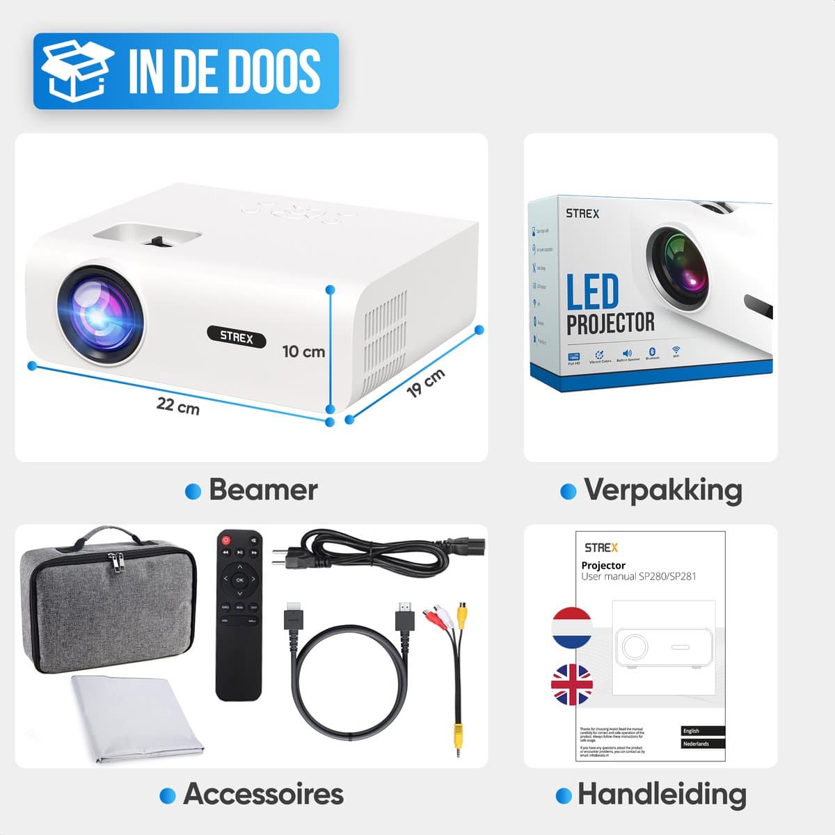 Strex Mini Beamer WiFi - Beamer 1080P Full HD - 15000 Lumen - Projector met Bluetooth en Draadloos Streamen - Inclusief Opbergtas & Projectiescherm thumbnail 8