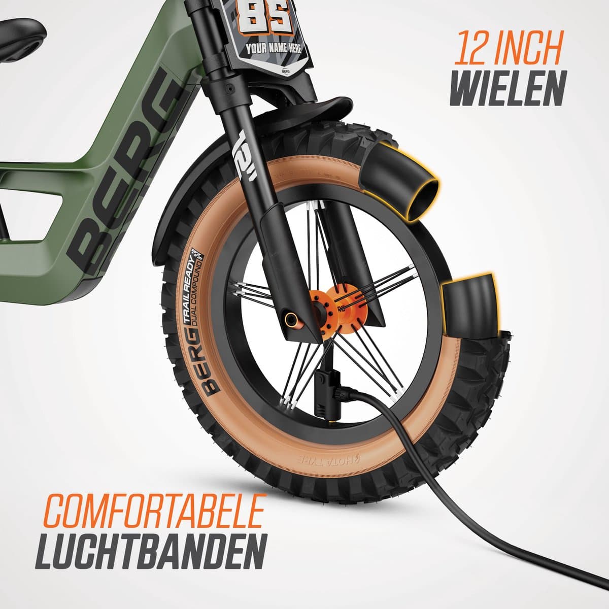 BERG Biky Trail Loopfiets - 12 inch - Lichtgewicht magnesium frame - Incl. Handrem - Verstelbaar zadel - 2 tot 5 jaar - Groen/Oranje thumbnail 3