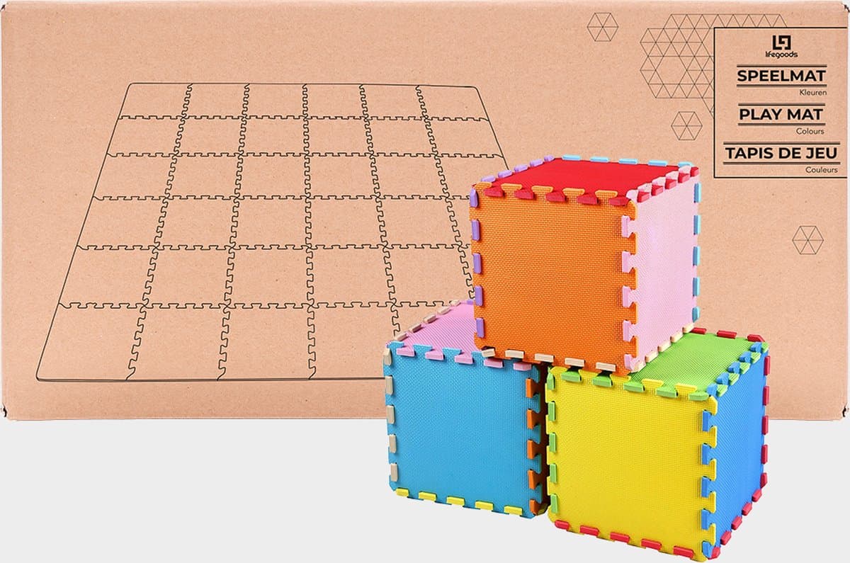 LifeGoods Multicolor Speelmat XL - 36-delig Puzzel van Schuim Vloer Tegels in 9 Kleuren - 180x180 cm - Zacht en Dik EVA Foam - Antislip en Waterafstotend - Educatief Speel Kleed voor Baby/Peuters/Kinderen vanaf 0 jaar - Jongens en Meisjes thumbnail 4