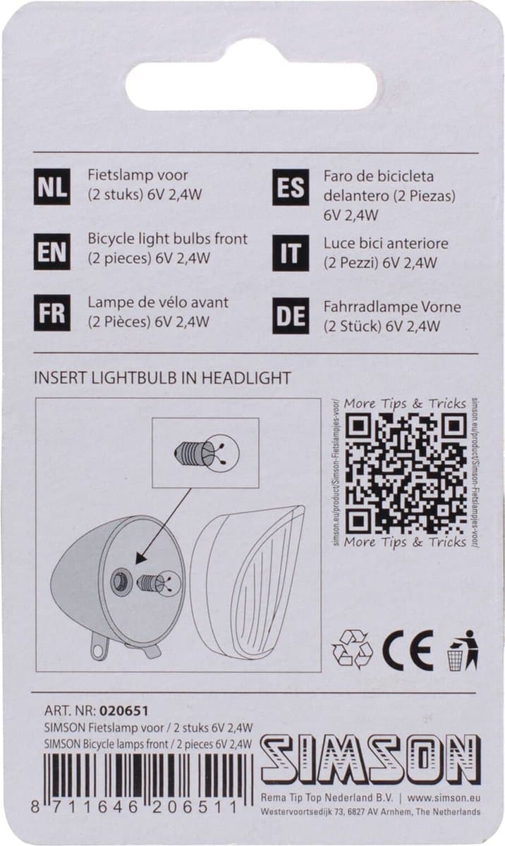 Simson Fietslampjes - Voorlamp - Aluminium - Zilver - 6V - 2,4W - Set van 2 thumbnail 2