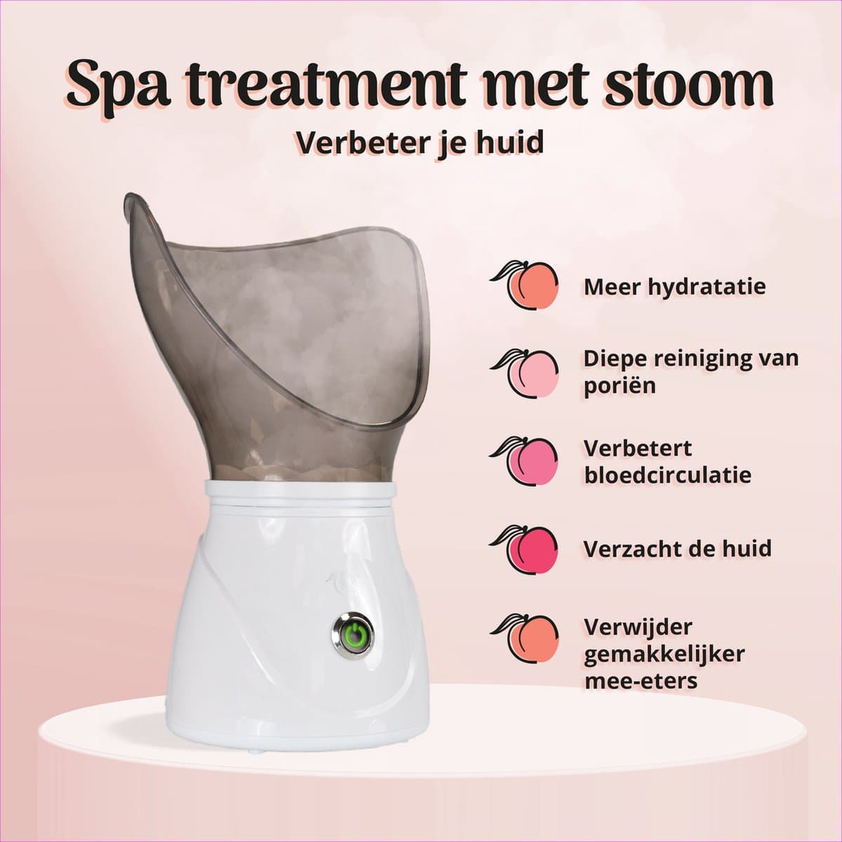 Gezichtsstomer 2-1 Set - Mee Eters Verwijderen - Blackhead Remover - Stoom Inhalator - Gezichtsreiniger Elektrisch - Gezichtssauna - Gezichtsverzorging Vrouwen / Mannen - Wit - Peach Beauty thumbnail 2